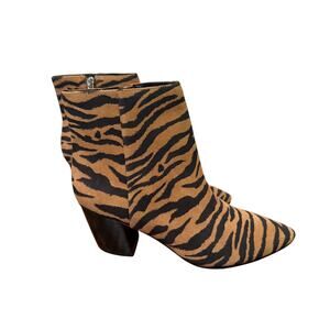 Marc Fisher Tiger Animal Print Bootie Brown Black Heel Zipper Parana Size 8M